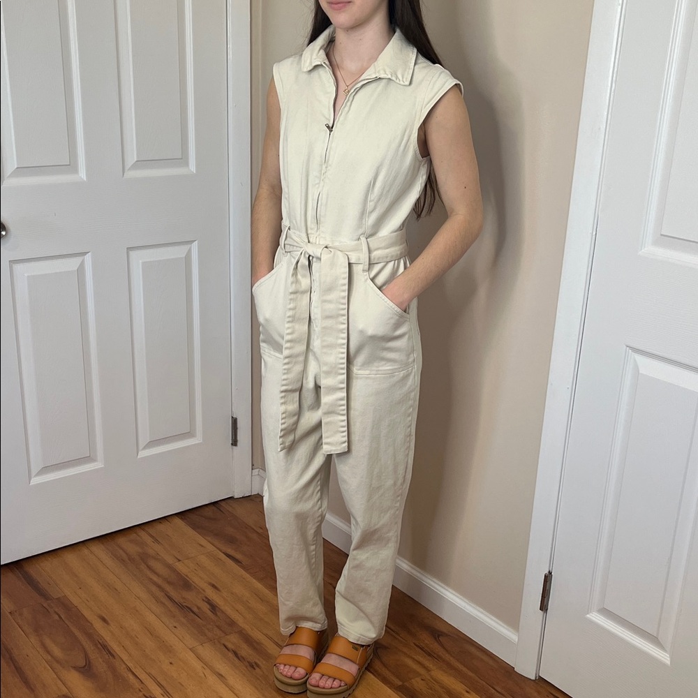 Skies Are Blue Sleeveless Beige Jumpsuit